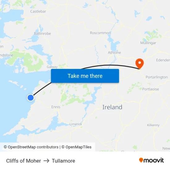 Cliffs of Moher to Tullamore map