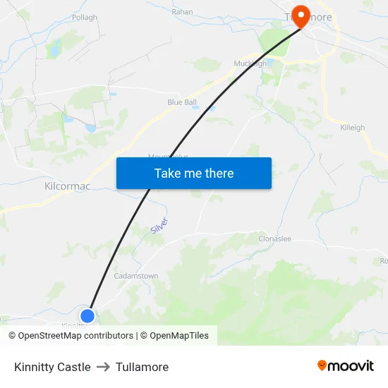 Kinnitty Castle to Tullamore map
