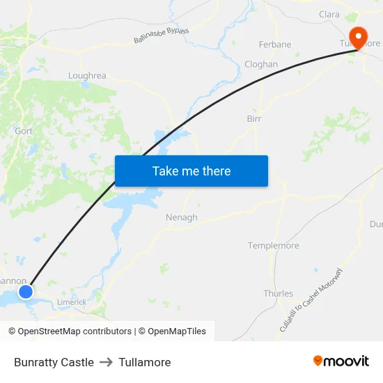 Bunratty Castle to Tullamore map