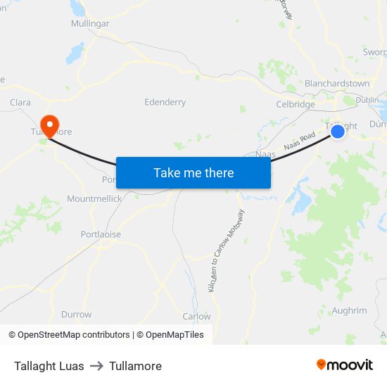 Tallaght Luas to Tullamore map