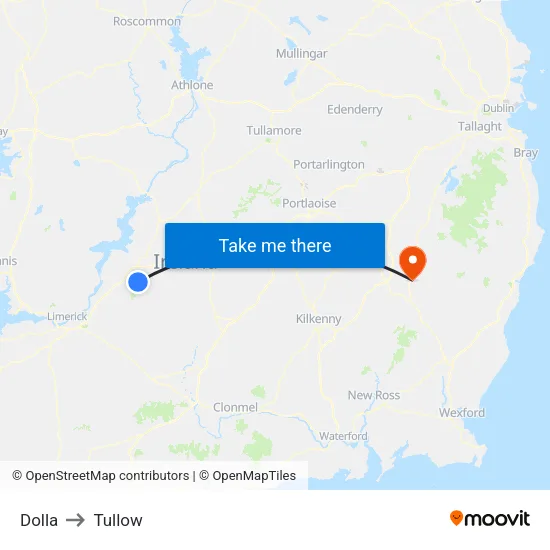 Dolla to Tullow map