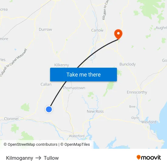 Kilmoganny to Tullow map