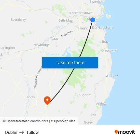 Dublin to Tullow map