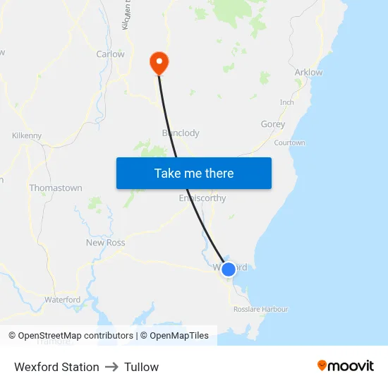 Wexford Station to Tullow map