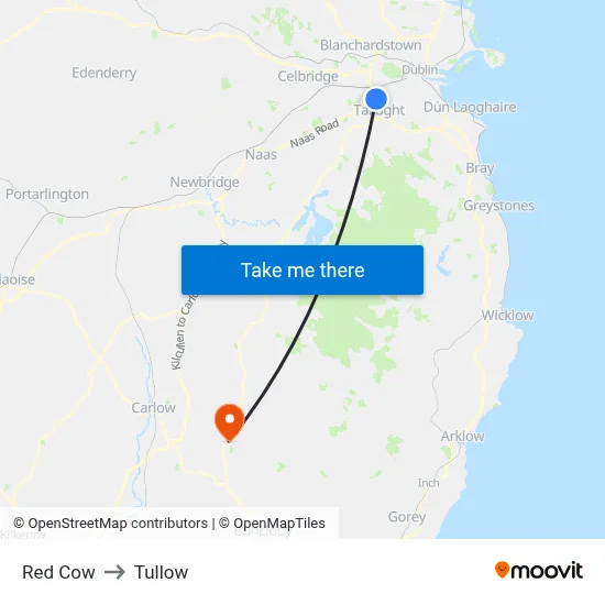 Red Cow to Tullow map