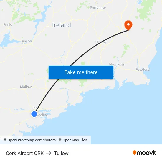 Cork Airport ORK to Tullow map