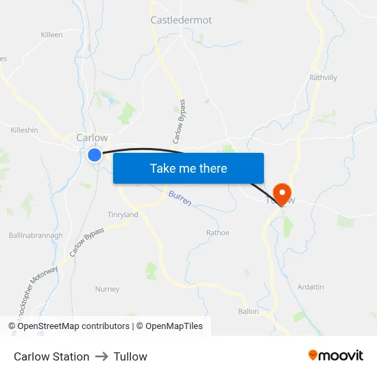 Carlow Station to Tullow map