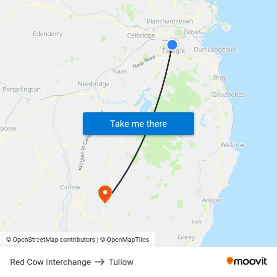 Red Cow Interchange to Tullow map