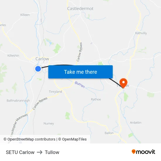 SETU Carlow to Tullow map