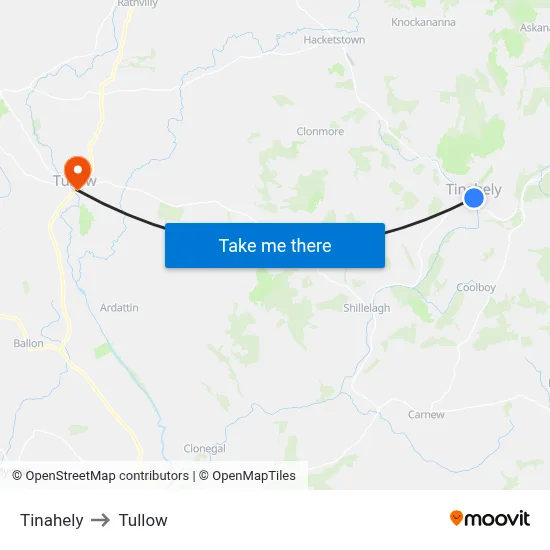 Tinahely to Tullow map