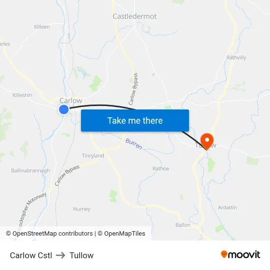 Carlow Cstl to Tullow map