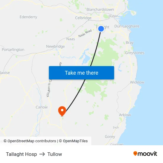 Tallaght Hosp to Tullow map
