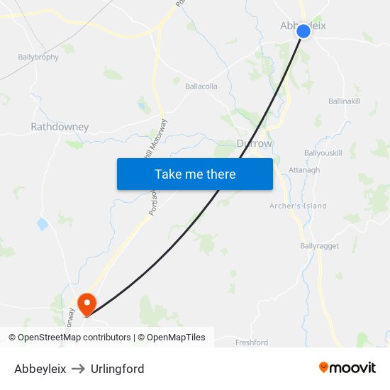 Abbeyleix to Urlingford map