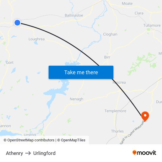 Athenry to Urlingford map