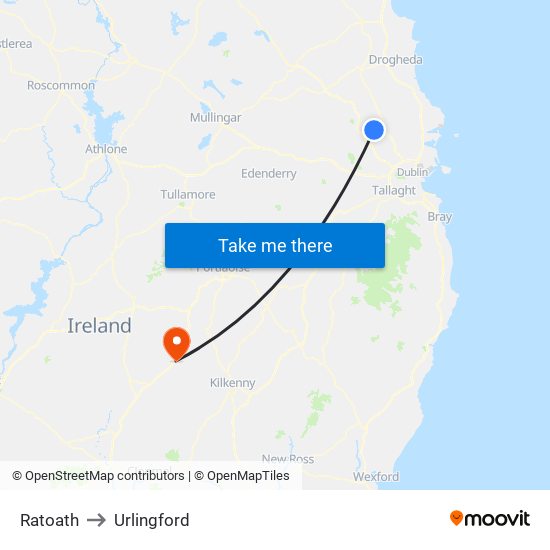 Ratoath to Urlingford map