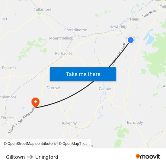 Gilltown to Urlingford map