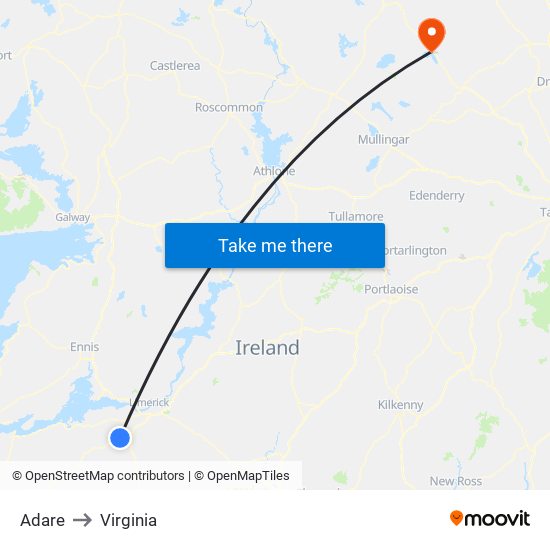 Adare to Virginia map