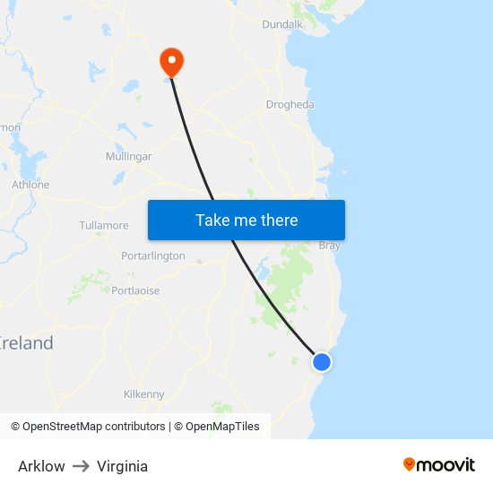 Arklow to Virginia map
