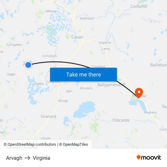 Arvagh to Virginia map