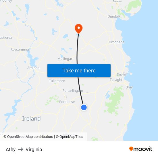 Athy to Virginia map