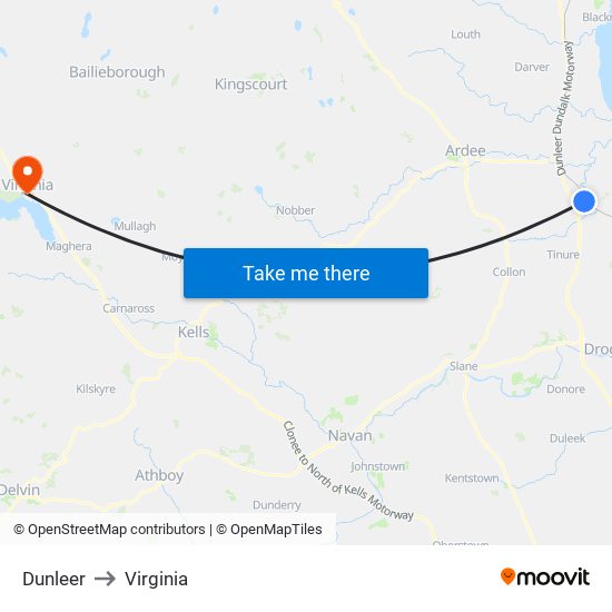 Dunleer to Virginia map