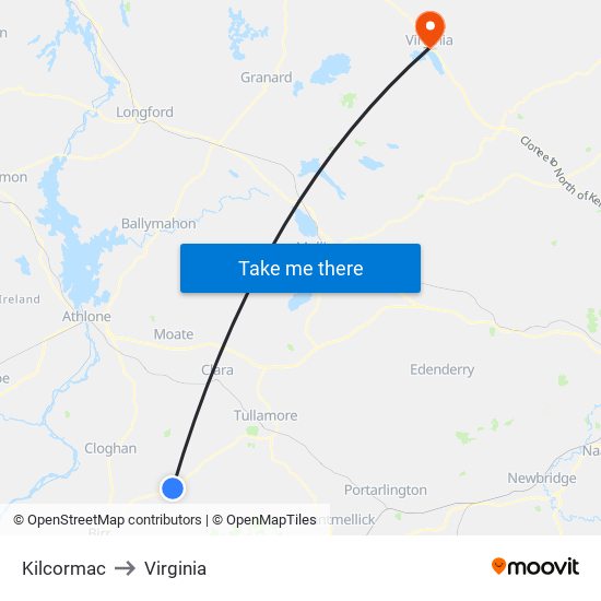Kilcormac to Virginia map