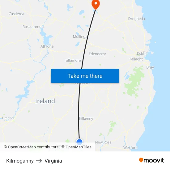 Kilmoganny to Virginia map