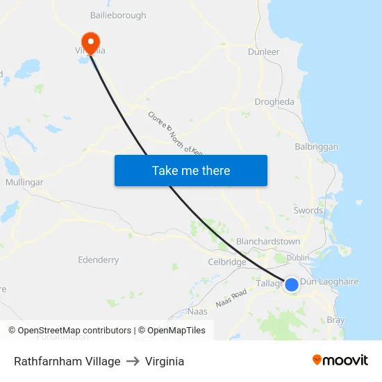 Rathfarnham Village to Virginia map