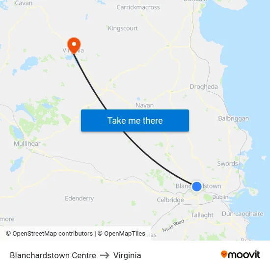 Blanchardstown Centre to Virginia map