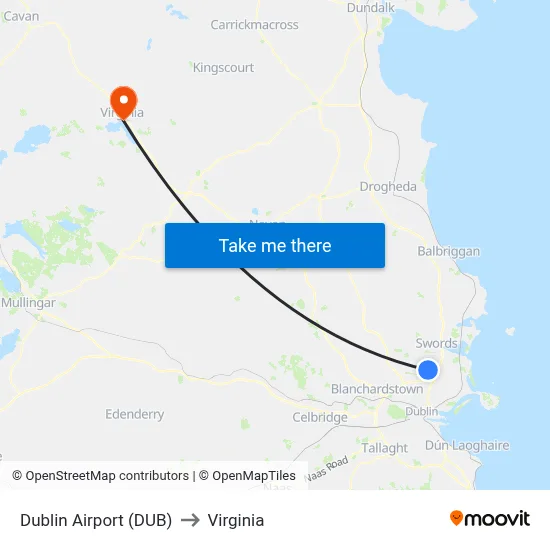 Dublin Airport (DUB) to Virginia map