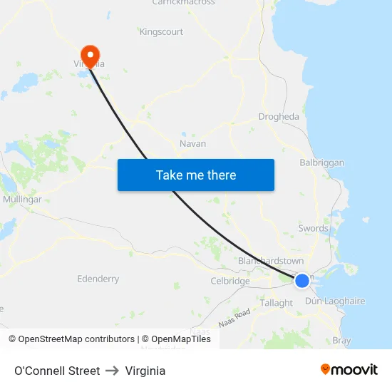 O'Connell Street to Virginia map