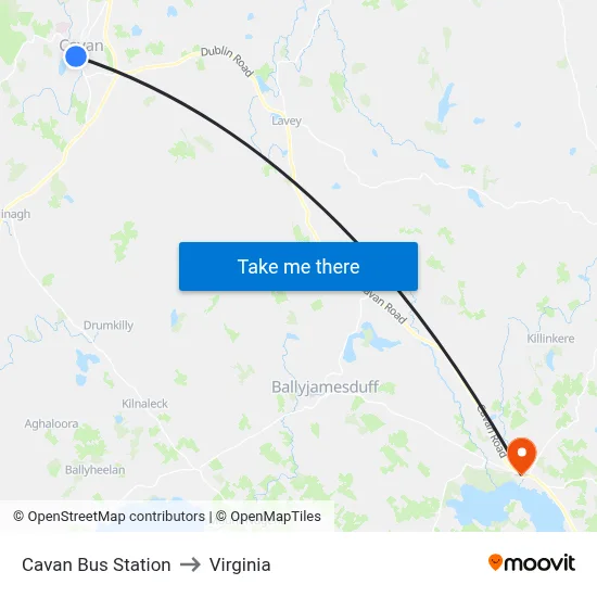 Cavan Bus Station to Virginia map