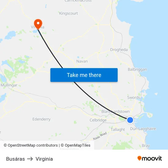 Busáras to Virginia map