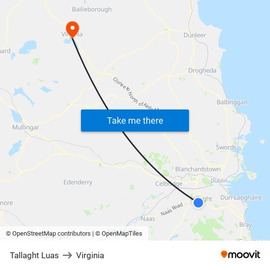 Tallaght Luas to Virginia map