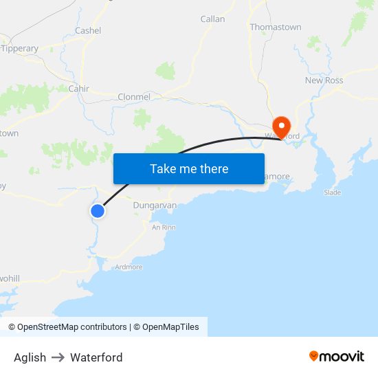 Aglish to Waterford map