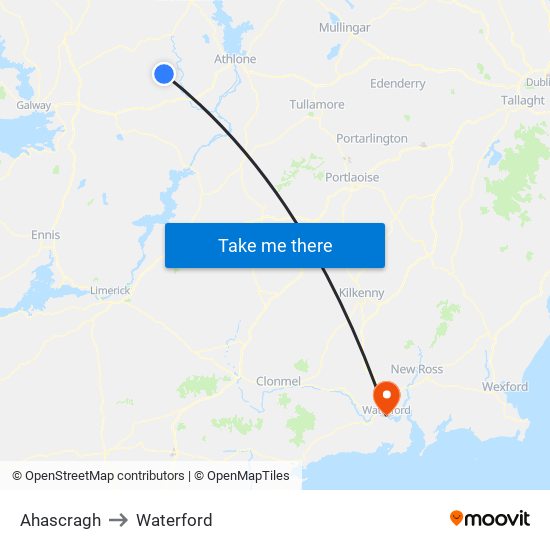 Ahascragh to Waterford map