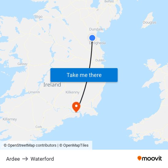 Ardee to Waterford map