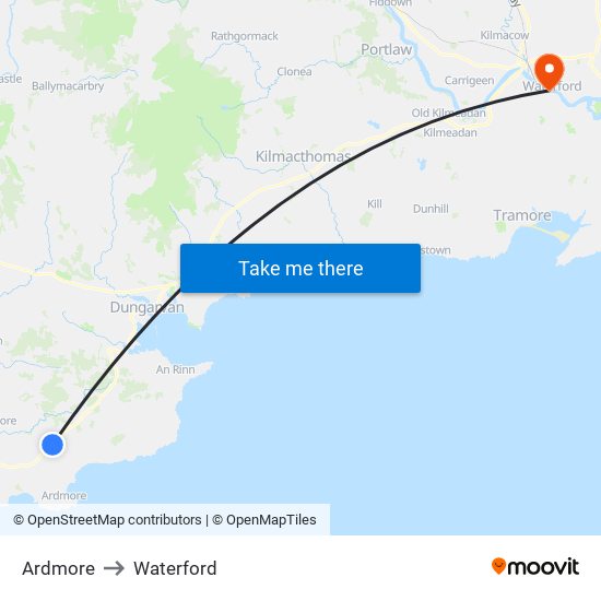 Ardmore to Waterford map