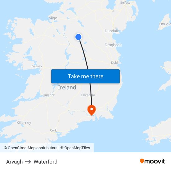 Arvagh to Waterford map