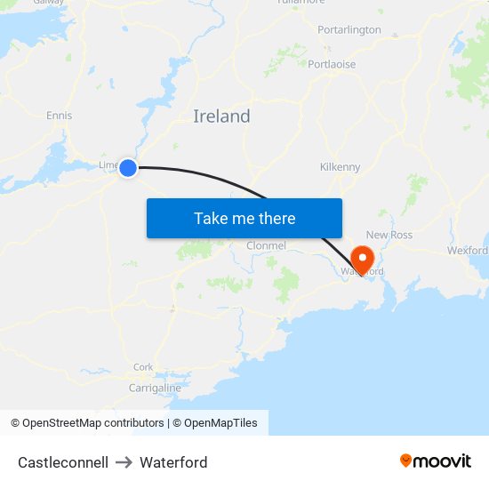Castleconnell to Waterford map