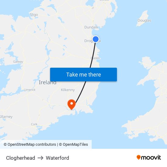 Clogherhead to Waterford map