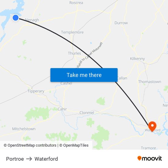 Portroe to Waterford map