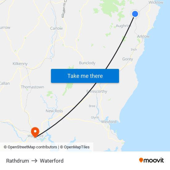 Rathdrum to Waterford map