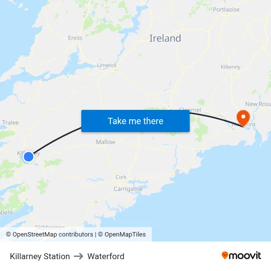 Killarney Station to Waterford map