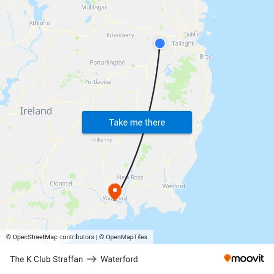 The K Club Straffan to Waterford map