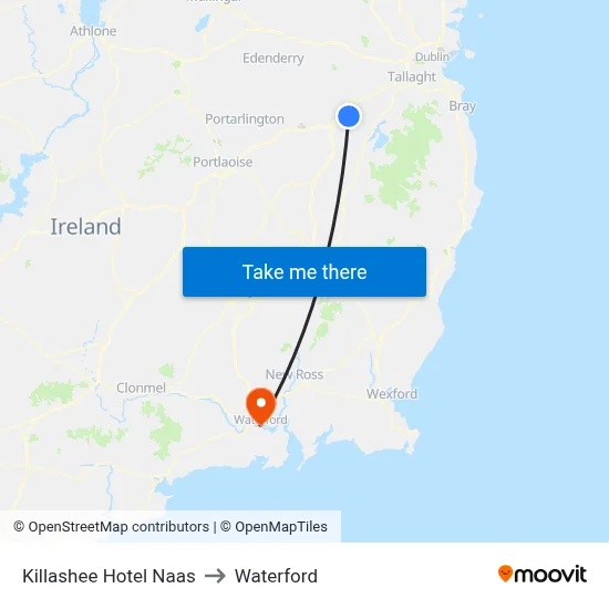 Killashee Hotel Naas to Waterford map