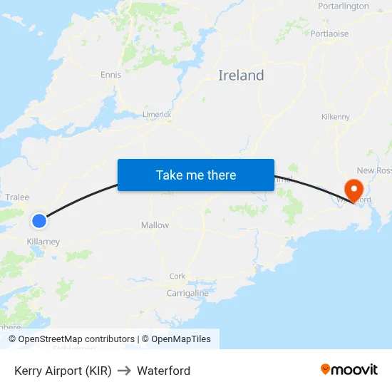 Kerry Airport (KIR) to Waterford map