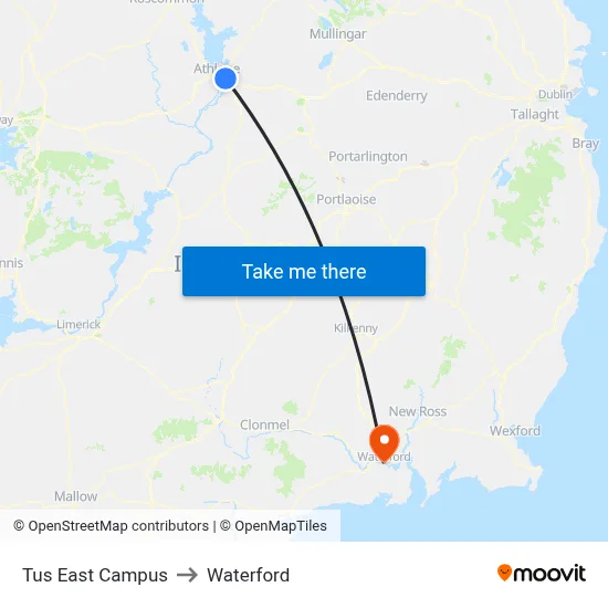Tus East Campus to Waterford map