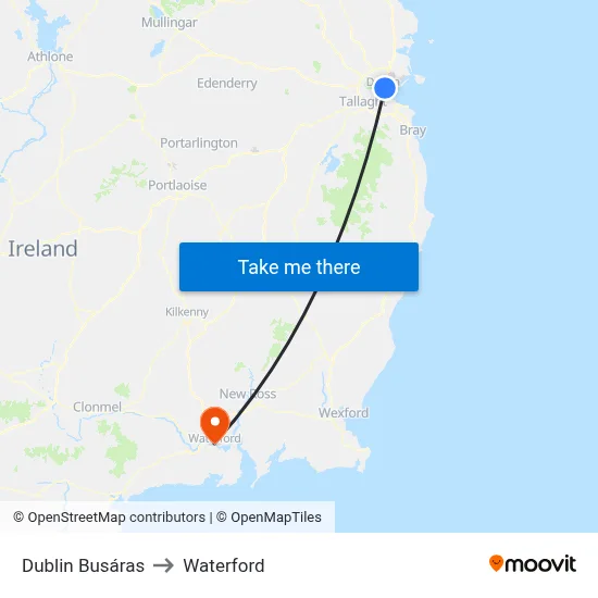 Dublin Busáras to Waterford map