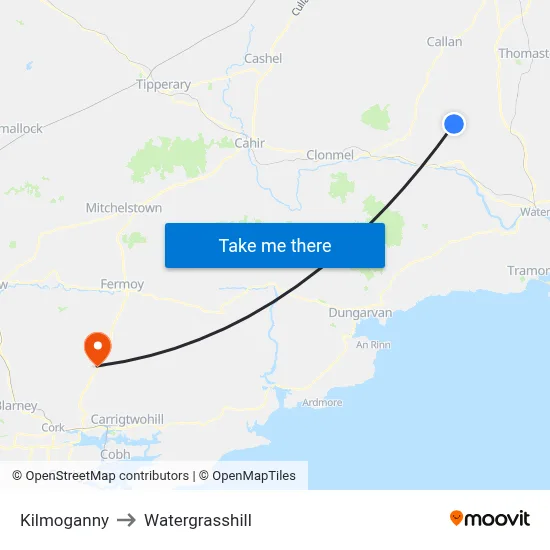 Kilmoganny to Watergrasshill map